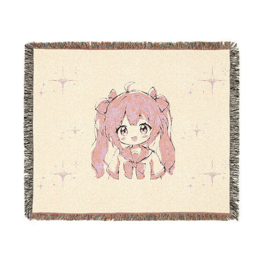 Anime Girl Woven Blanket — Kawaii Sparkle Throw for Fans & Cozy Décor