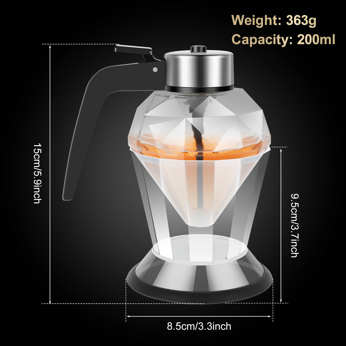 Glass and ABS Honey and Syrup Dispenser with Handle