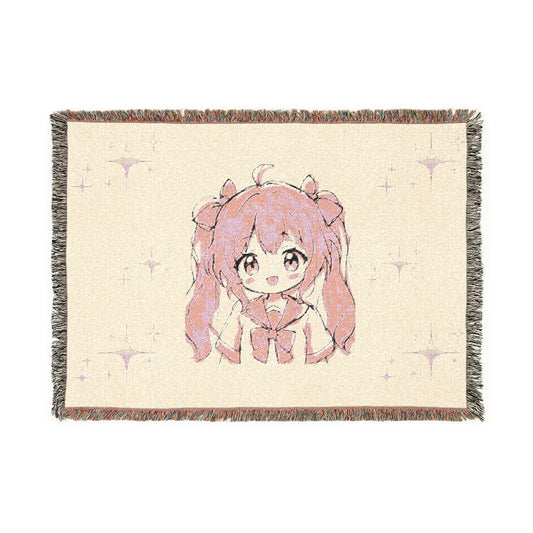 Anime Girl Woven Blanket — Kawaii Sparkle Throw for Fans & Cozy Décor
