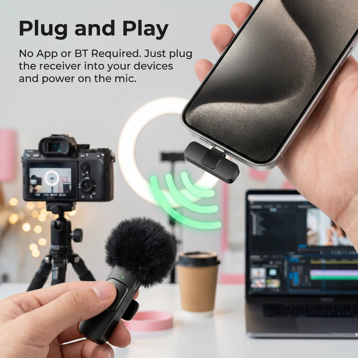 Wireless Lapel Microphone with Lightning Connector for Vlogs and Live Streaming